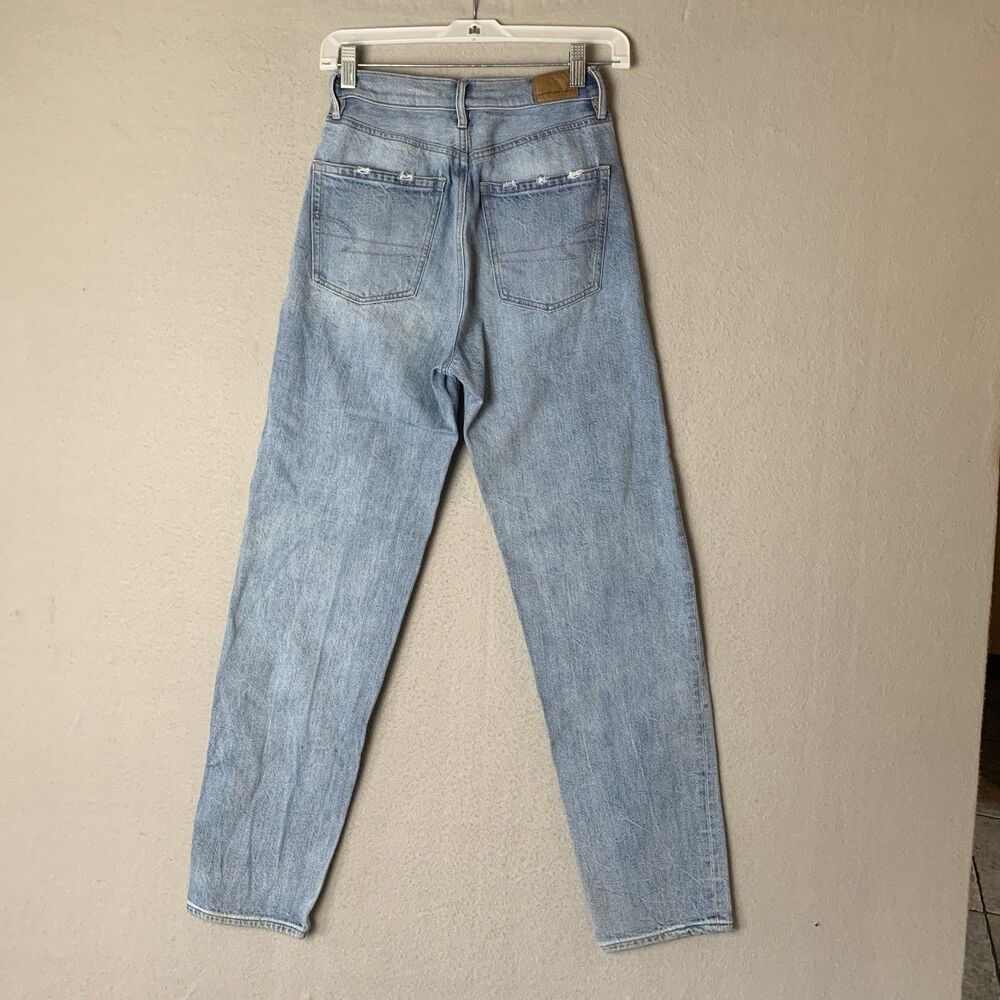 American Eagle Jean Women Size 00 Blue Baggy Tapered Y2K Distressed Retro - Picture 2 of 8